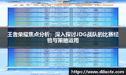 王者荣耀焦点分析：深入探讨JDG战队的比赛经验与策略运用