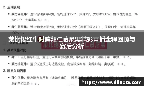 莱比锡红牛对阵拜仁慕尼黑精彩直播全程回顾与赛后分析
