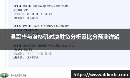 温哥华与洛杉矶对决胜负分析及比分预测详解